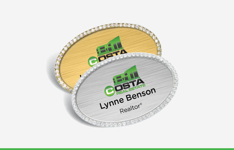 Costa Real Estate Bling Oval Name Badge | BestPrintBuy.com