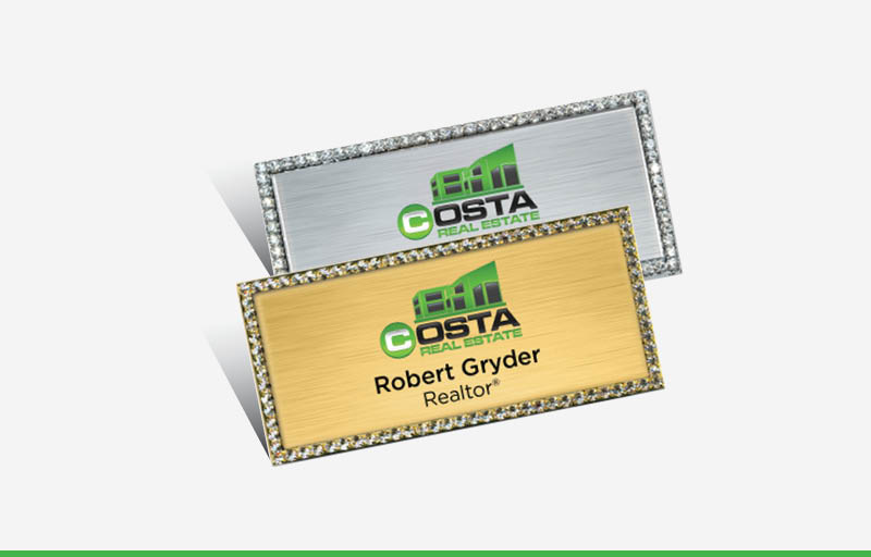 Costa Real Estate Bling Rectangle Name Badge | BestPrintBuy.com