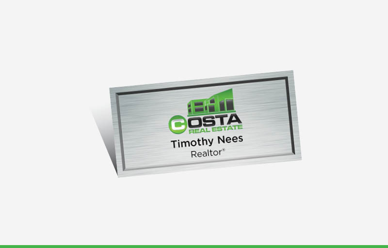 Costa Real Estate Full Color Silver Metallic Name Badge | BestPrintBuy.com