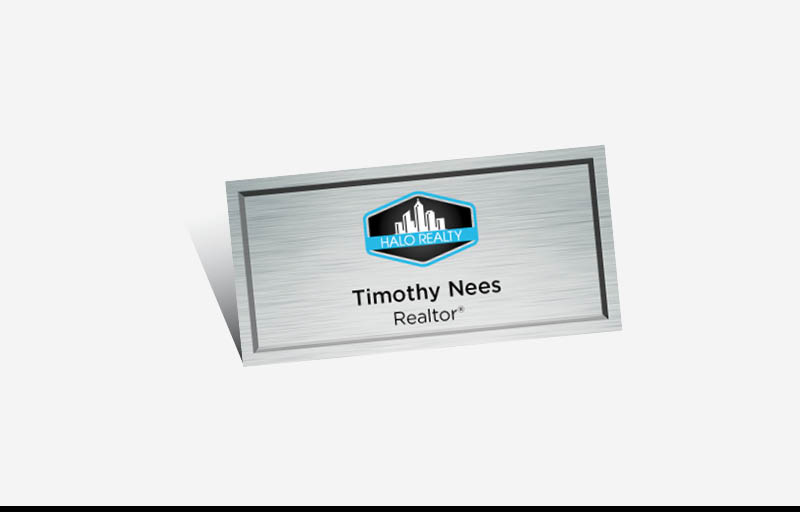 Halo Realty Real Estate Full Color Silver Metallic Name Badge | BestPrintBuy.com