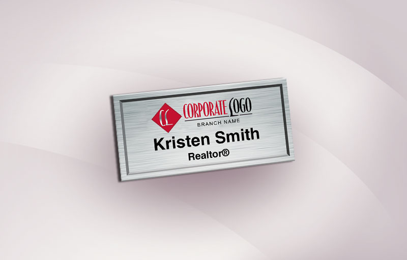 Home Smart Real Estate Full Color Silver Metallic Name Badge | BestPrintBuy.com