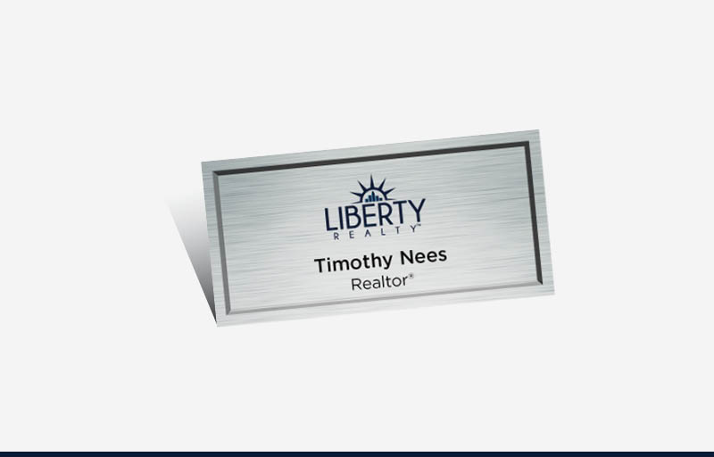 Liberty Realty Real Estate Full Color Silver Metallic Name Badge | BestPrintBuy.com