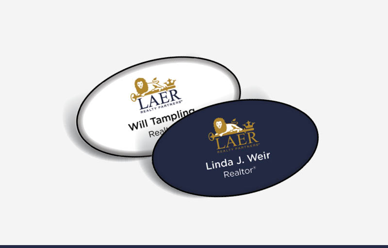 LAER Realty Partners Real Estate Domed Oval Name Badge | BestPrintBuy.com