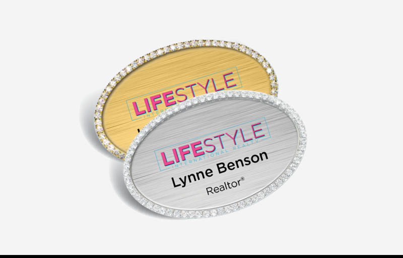 LIFESTYLE International Realty Real Estate Bling Oval Name Badge | BestPrintBuy.com