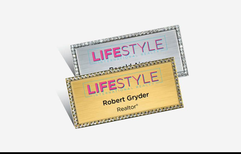 LIFESTYLE International Realty Real Estate Bling Rectangle Name Badge | BestPrintBuy.com