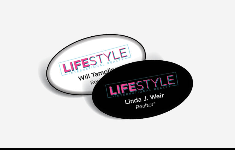 LIFESTYLE International Realty Real Estate Domed Oval Name Badge | BestPrintBuy.com