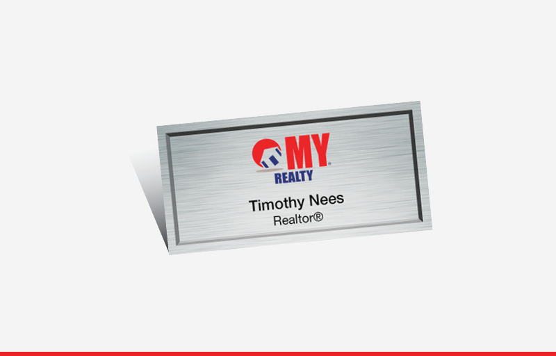 My Realty Real Estate Full Color Silver Metallic Name Badge | BestPrintBuy.com