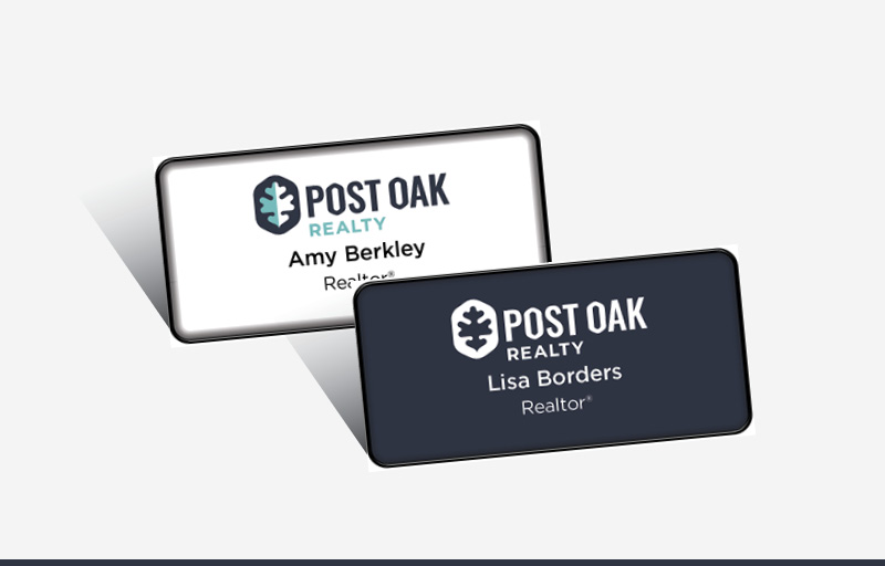 Post Oak Realty Real Estate Domed Rectangle Name Badge | BestPrintBuy.com