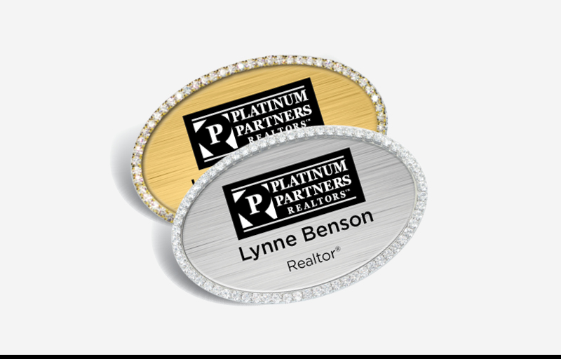 Platinum Partners Realtors Real Estate Bling Oval Name Badge | BestPrintBuy.com