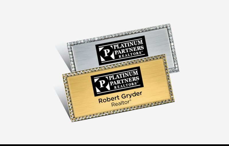 Platinum Partners Realtors Real Estate Bling Rectangle Name Badge | BestPrintBuy.com