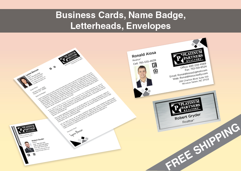 Platinum Partners Realtors Real Estate Bronze Agent Package - Platinum Partners Realtors approved vendor personalized business cards, letterhead, envelopes and note cards | BestPrintBuy.com