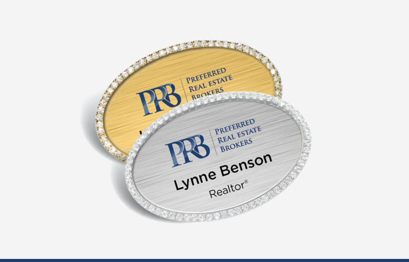 Preferred Real Estate Brokers Real Estate Bling Oval Name Badge | BestPrintBuy.com