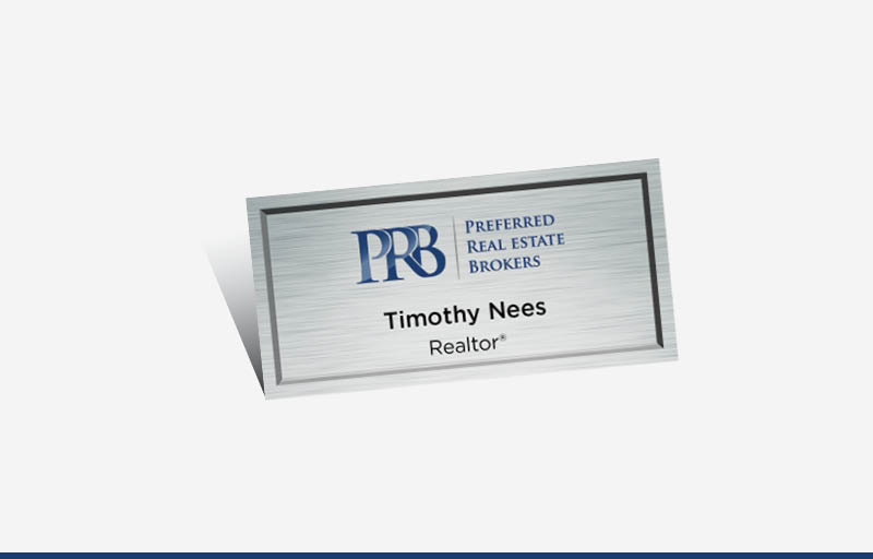 Preferred Real Estate Brokers Real Estate Full Color Silver Metallic Name Badge | BestPrintBuy.com