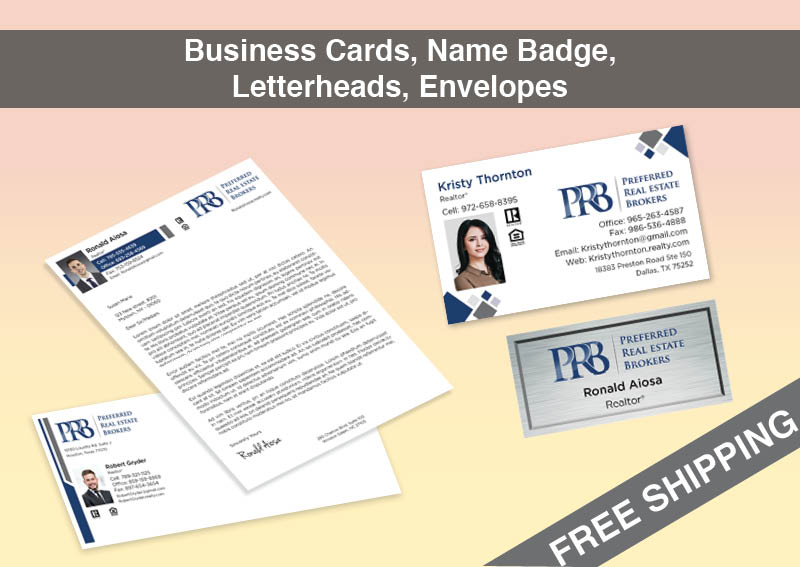 Preferred Real Estate Brokers Real Estate Bronze Agent Package - Preferred Real Estate Brokers approved vendor personalized business cards, letterhead, envelopes and note cards | BestPrintBuy.com