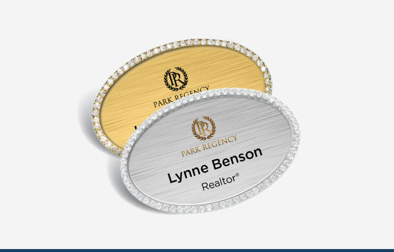 Park Regency Real Estate Bling Oval Name Badge | BestPrintBuy.com