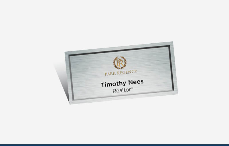 Park Regency Real Estate Full Color Silver Metallic Name Badge | BestPrintBuy.com
