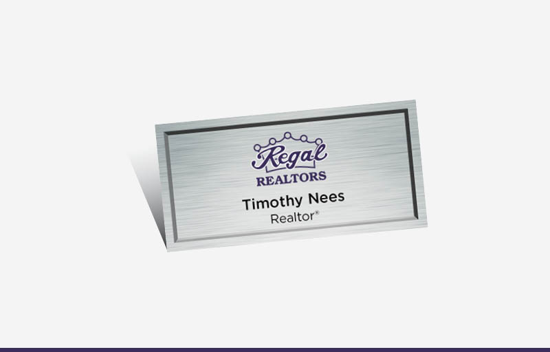 Regal Realtors Real Estate Full Color Silver Metallic Name Badge | BestPrintBuy.com