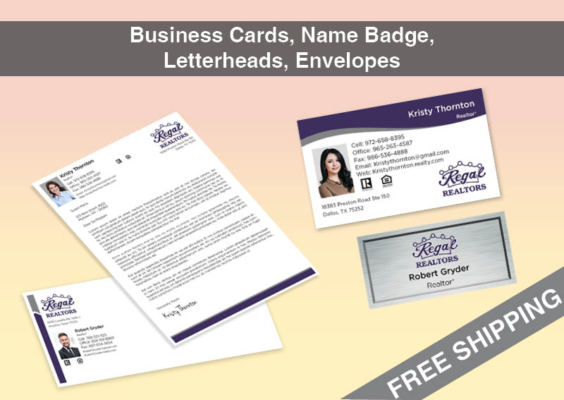 Regal Realtors Real Estate Bronze Agent Package - Regal Realtors approved vendor personalized business cards, letterhead, envelopes and note cards | BestPrintBuy.com