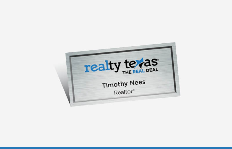 Realty Texas Real Estate Full Color Silver Metallic Name Badge | BestPrintBuy.com
