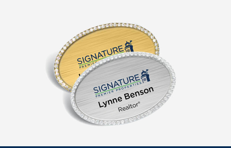 Signature Premier Properties Real Estate Bling Oval Name Badge | BestPrintBuy.com