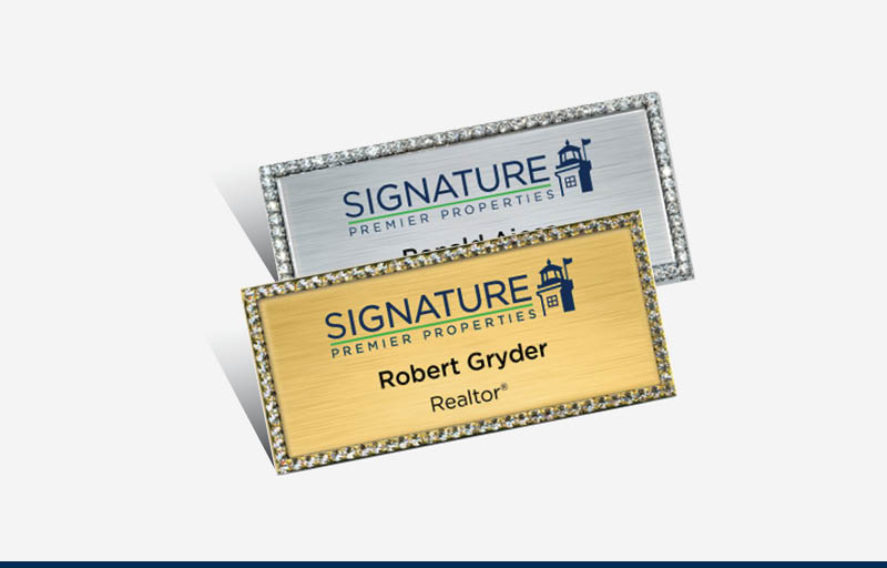 Signature Premier Properties Real Estate Bling Rectangle Name Badge | BestPrintBuy.com