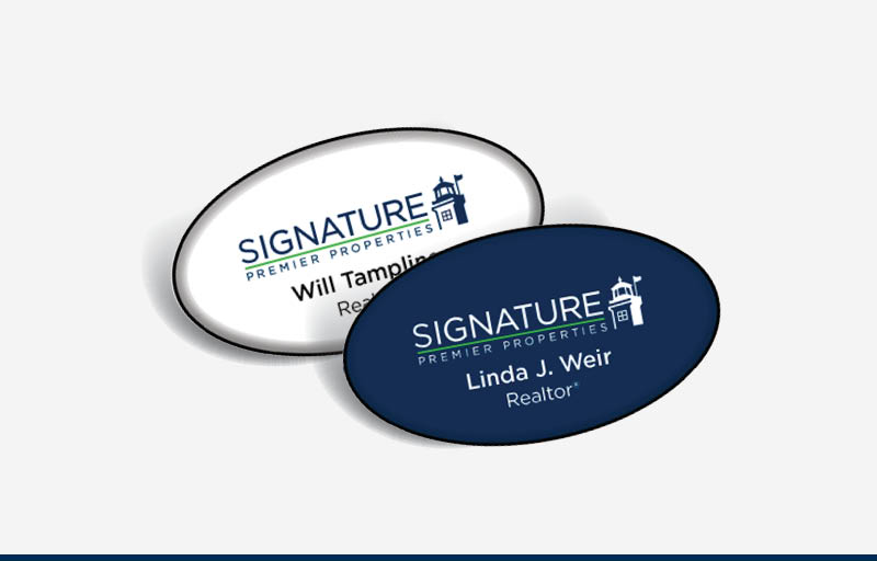 Signature Premier Properties Real Estate Domed Oval Name Badge | BestPrintBuy.com