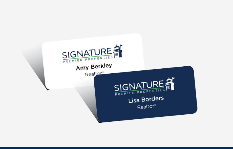 Signature Premier Properties Real Estate Domed Rectangle Name Badge | BestPrintBuy.com
