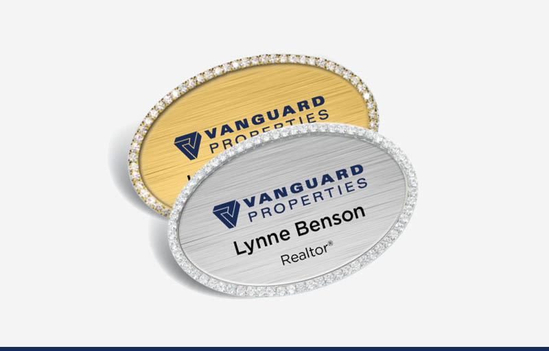 Vanguard Properties Real Estate Bling Oval Name Badge | BestPrintBuy.com