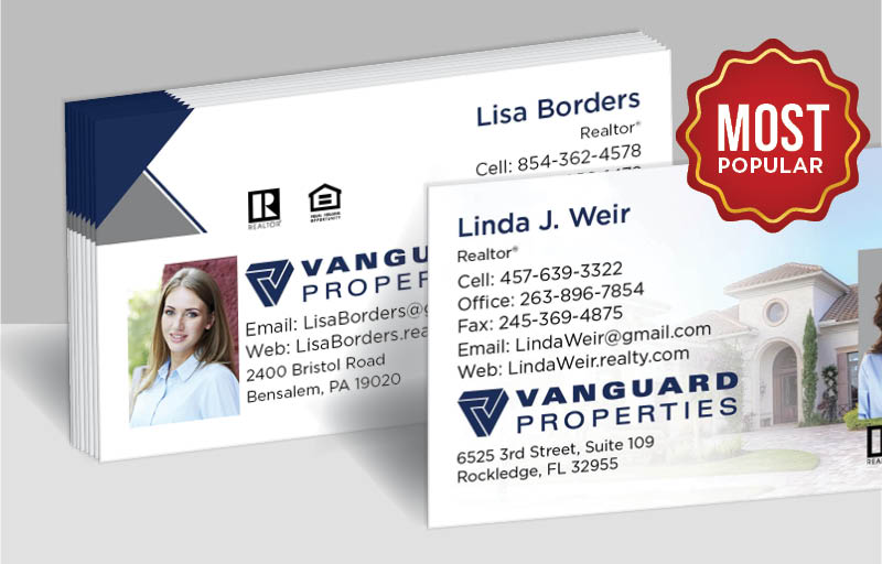 Vanguard Properties Real Estate Standard Business Cards - Standard & Rounded Corner Business Cards for Realtors | BestPrintBuy.com