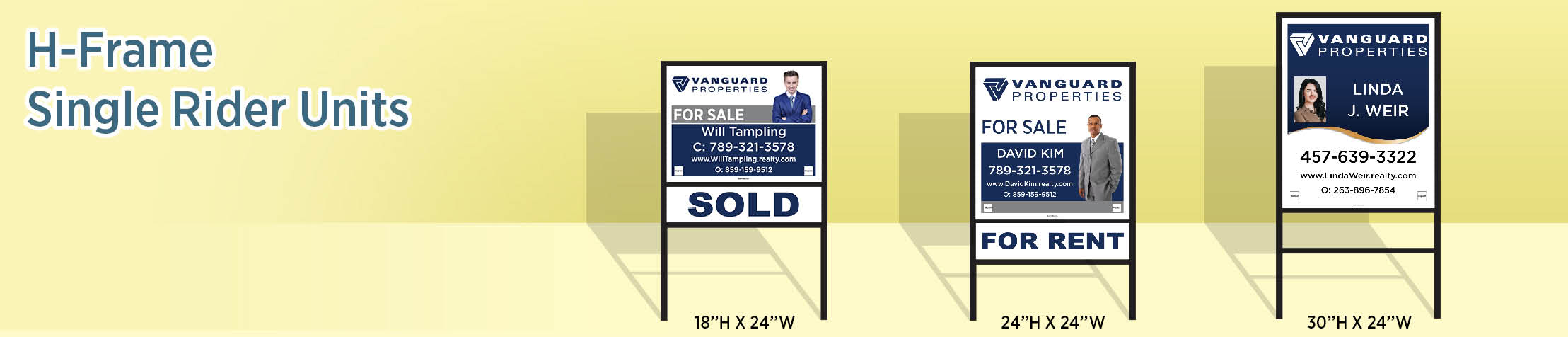 Vanguard Properties Real Estate H-Frame Single Rider Units - VP real estate signs | BestPrintBuy.com