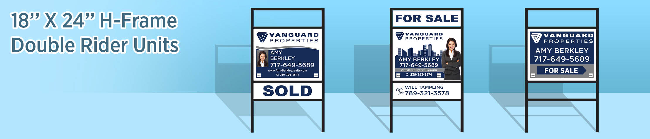 Vanguard Properties Real Estate H-Frame Double Rider Units - VP real estate signs | BestPrintBuy.com