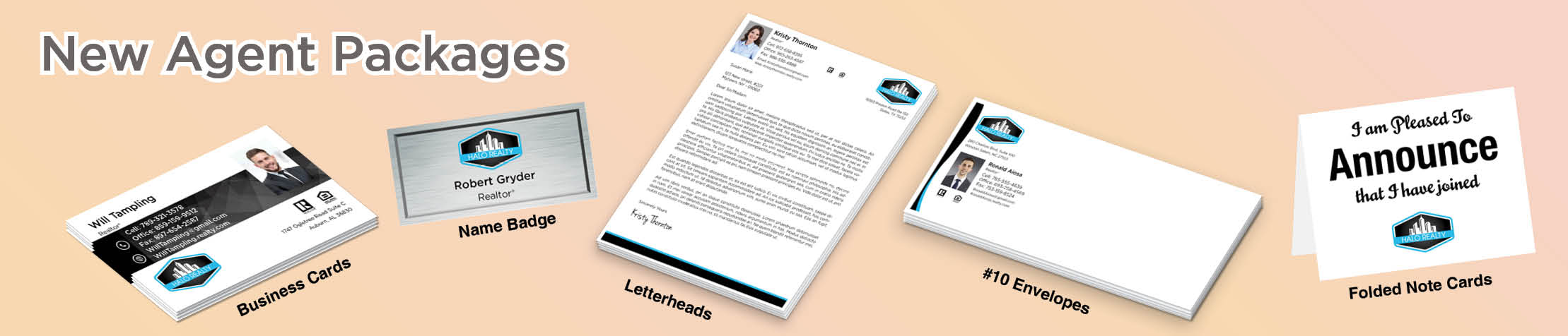 Halo Realty Real Estate Gold, Silver and Bronze Agent Packages - Halo Realty approved vendor personalized business cards, letterhead, envelopes and note cards | BestPrintBuy.com