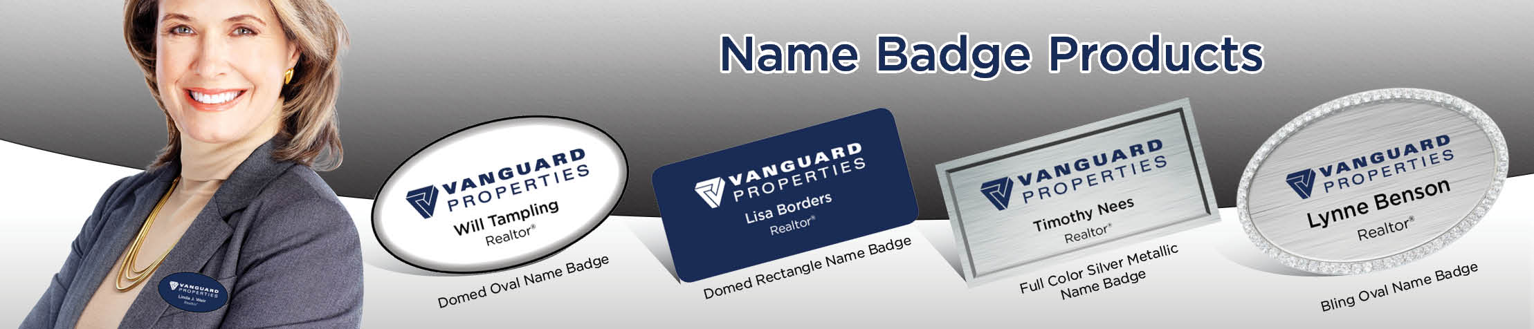 Vanguard Properties Real Estate Name Badge Products - Vanguard Properties Name Tags for Realtors | BestPrintBuy.com