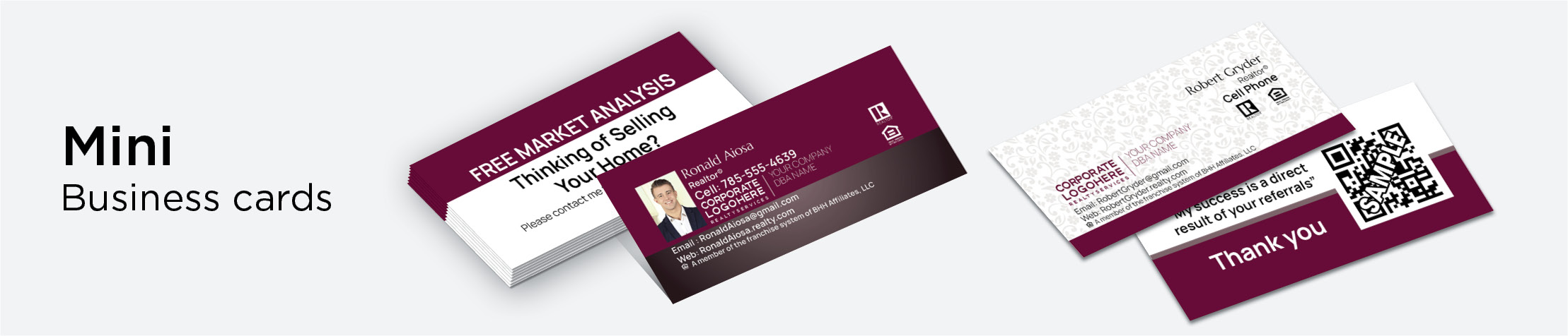 Berkshire Hathaway Real Estate Mini Business Cards - Berkshire Hathaway - Unique, Slim, Half Size Modern Business Cards for Realtors | BestPrintBuy.com